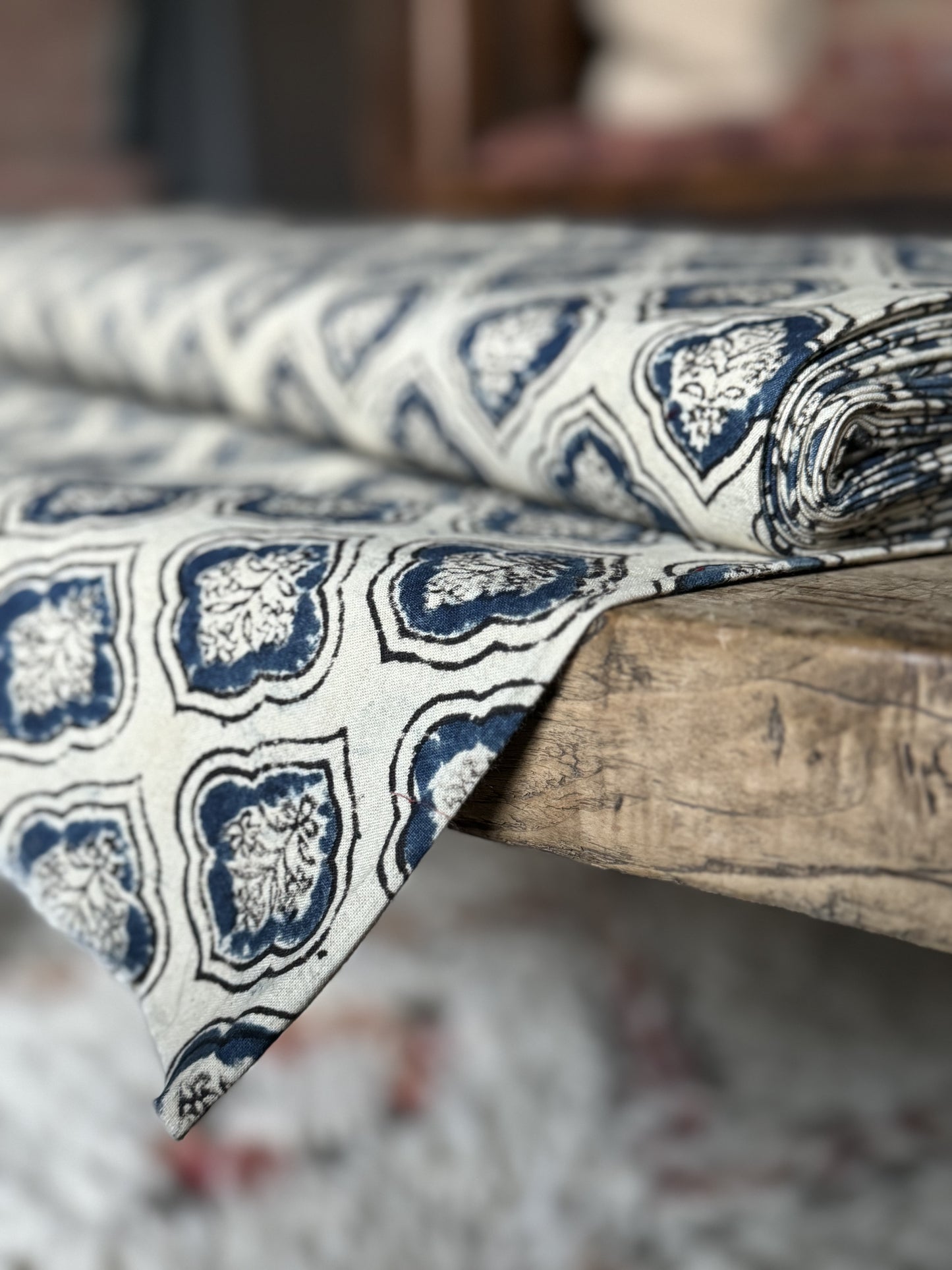 Blue and cream block print