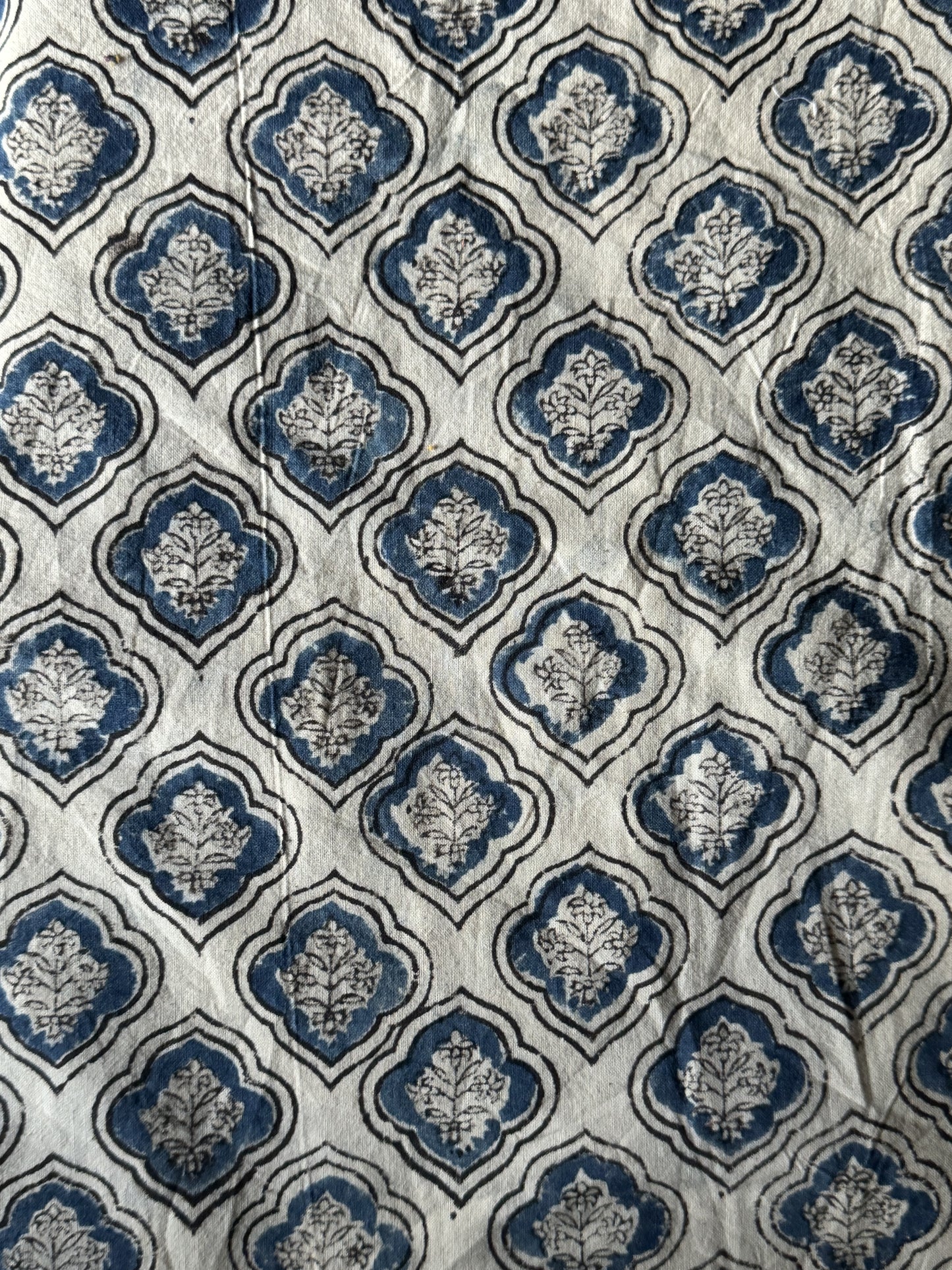 Blue and cream block print