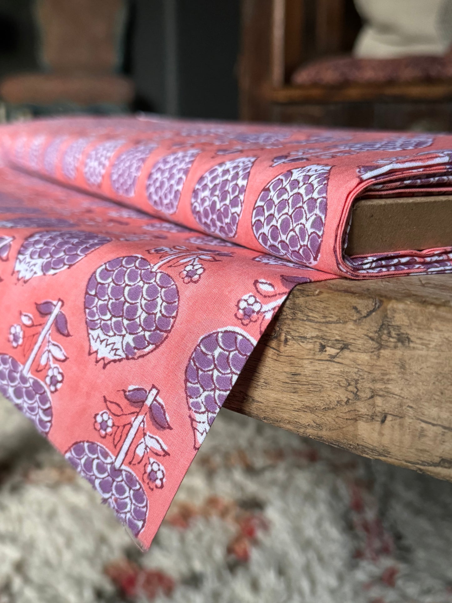 Peach and lavender block print